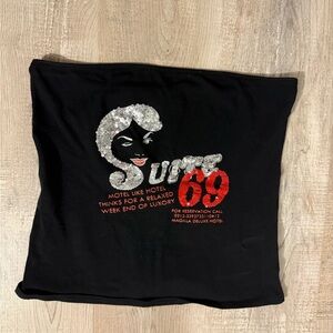 Black Graphic Tube Top with Silver and Red Design